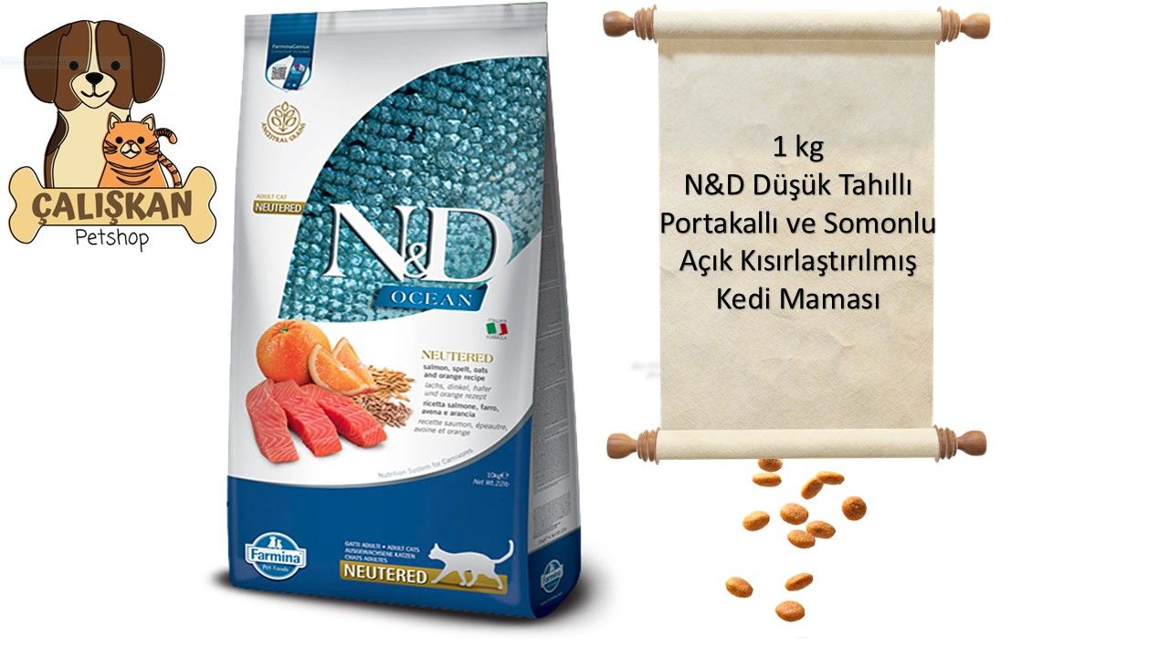 N&D Düşük Tahıllı Portakallı ve Somonlu Açık Kısırlaştırılmış Kedi Maması 1 Kg