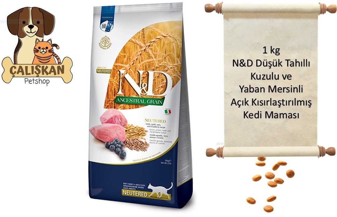 N&D Düşük Tahıllı Yaban Mersinli ve Kuzu Etli Açık Kısırlaştırılmış Kedi Maması 1 Kg