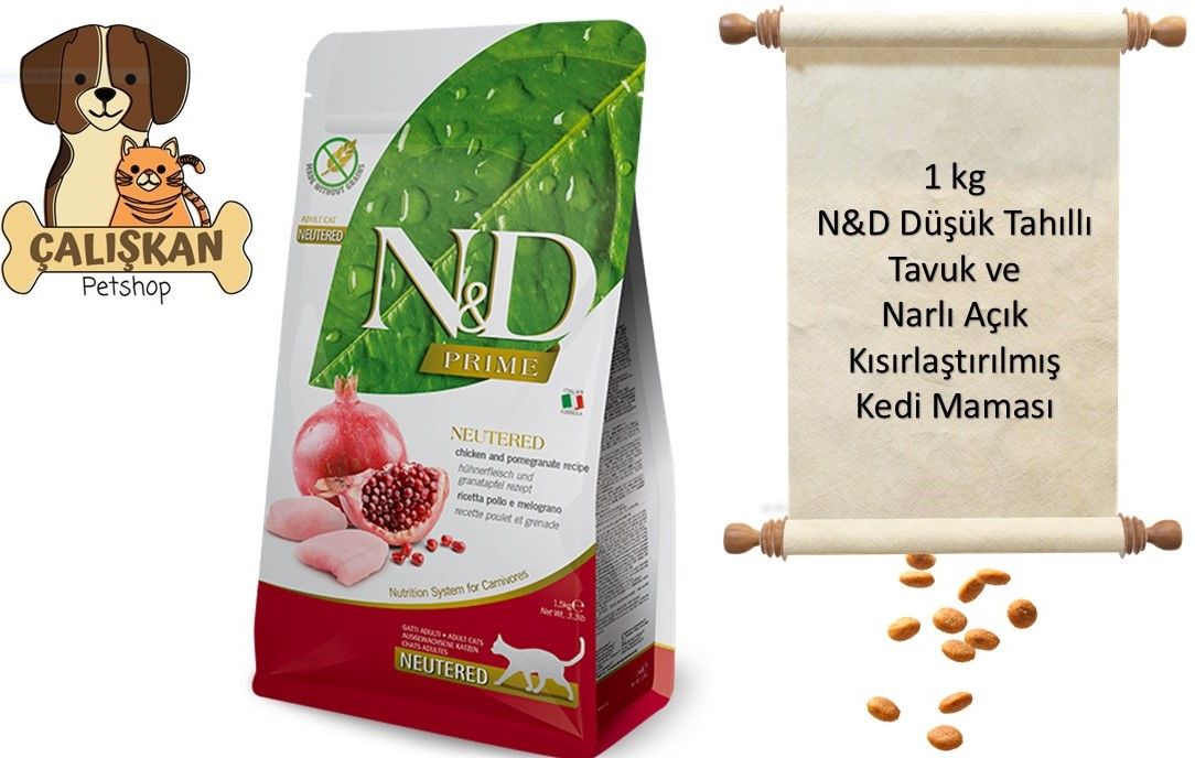 N&D Düşük Tahıllı Tavuk Etli ve Narlı Açık Kısırlaştırılmış Kedi Maması 1 kg