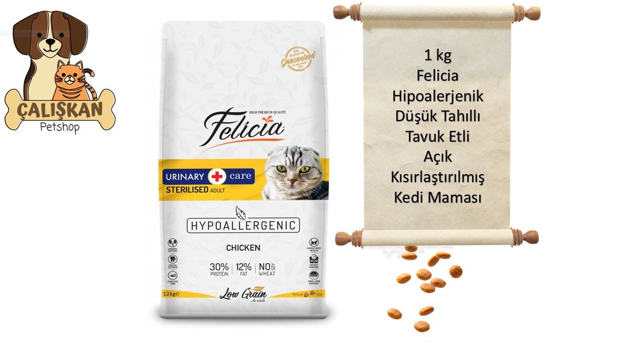 Felicia Hipoalerjenik Düşük Tahıllı Tavuk Etli Açık Kısırlaştırılmış Kedi Maması 1 Kg