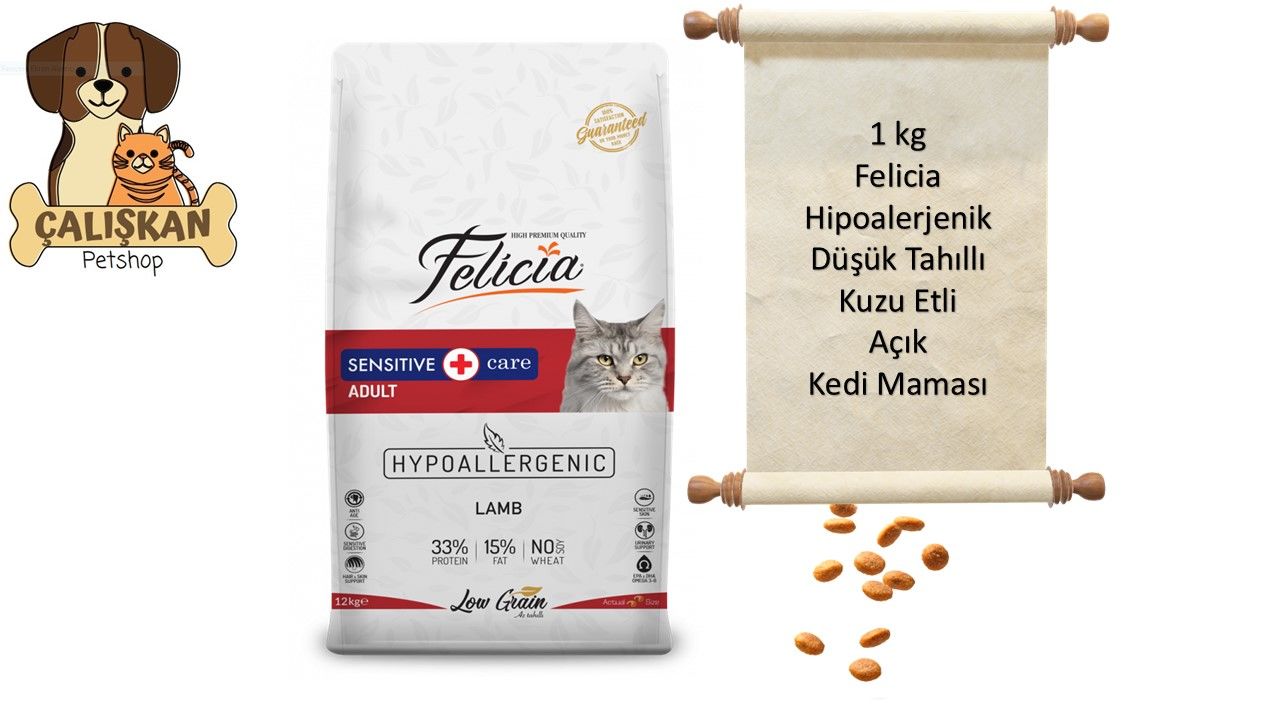Felicia Hipoalerjenik Kuzu Etli Açık Yetişkin Kedi Maması 1 Kg