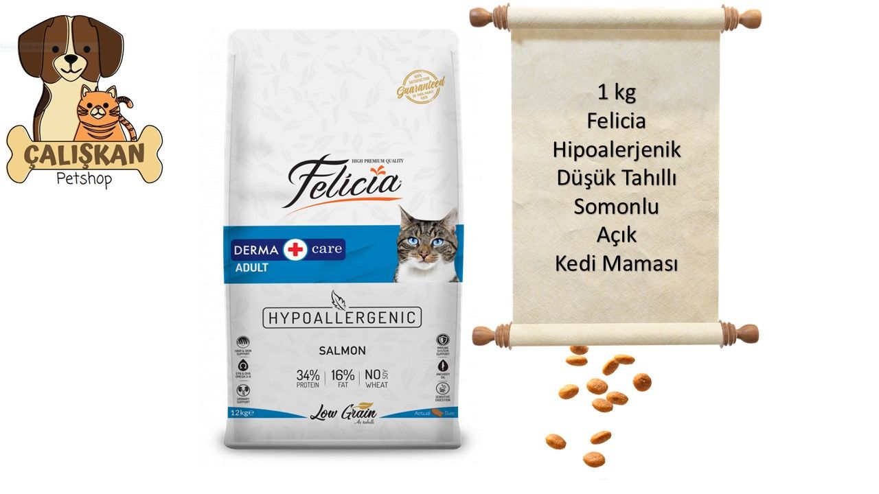 Felicia Hipoalerjenik Düşük Tahıllı ve Somonlu Açık Yetişkin Kedi Maması 1 Kg