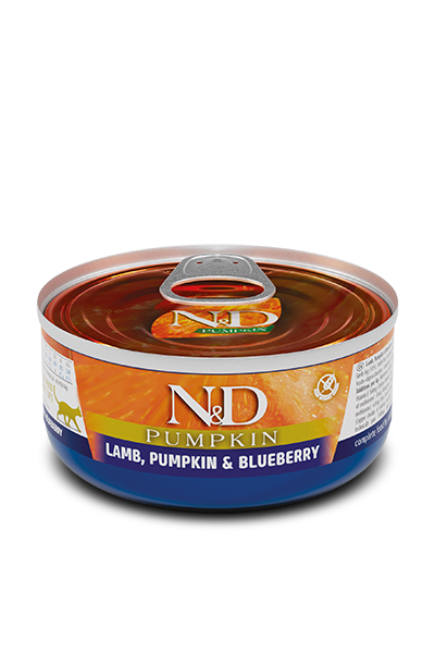 N&D Pumpkin Tahılsız Bal Kabaklı, Kuzu Etli & Yaban Mersinli Yetişkin Kedi Konserve Maması (70 g)